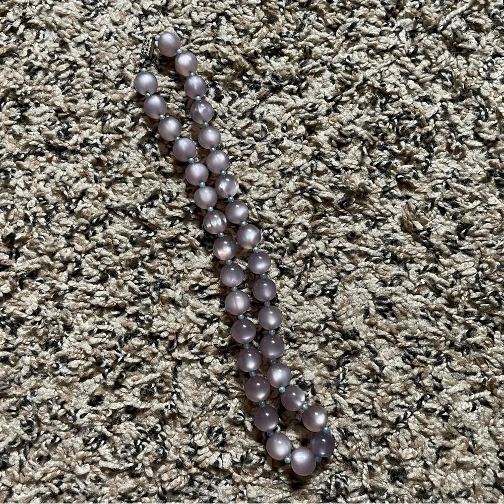 Vintage dusty lilac moonglow? beaded necklace novelty slide clasp midcentury